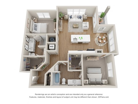 Floor plan for 2 beds, 2 baths, 1229 sqft